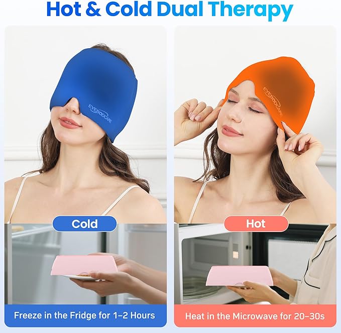 Migraine Relief Cap, Reusable Headache Relief Cap with Hot & Cold Therapy, Soothing Headache Hat, Odorless Gel Ice Head Wrap for Tension, Stress & Sinus, Headache & Puffy Eyes, Pink, 1Pc