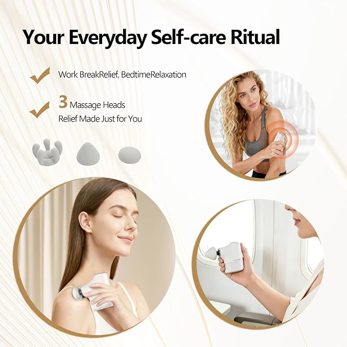 Mini Massage Gun, Portable Deep Tissue Muscle Massager with 4 Heads, Adjustable Speed & Pressure, Quiet Powerful Motor, Rechargeable Handheld Percussion Massager for Neck, Shoulder, Back & Legs Gray