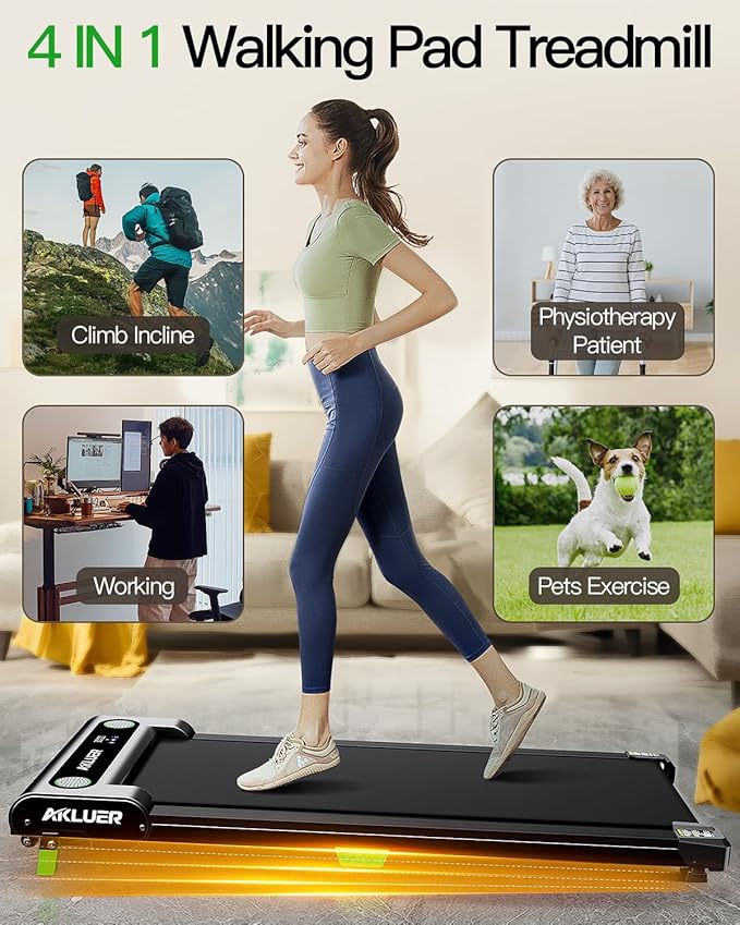 Walking Pad with Incline, Akluer Incline Treadmills for Home, 2.5 HP Under Desk Treadmill Small with Remote Control, Walking Pad Small Treadmill with LED Display