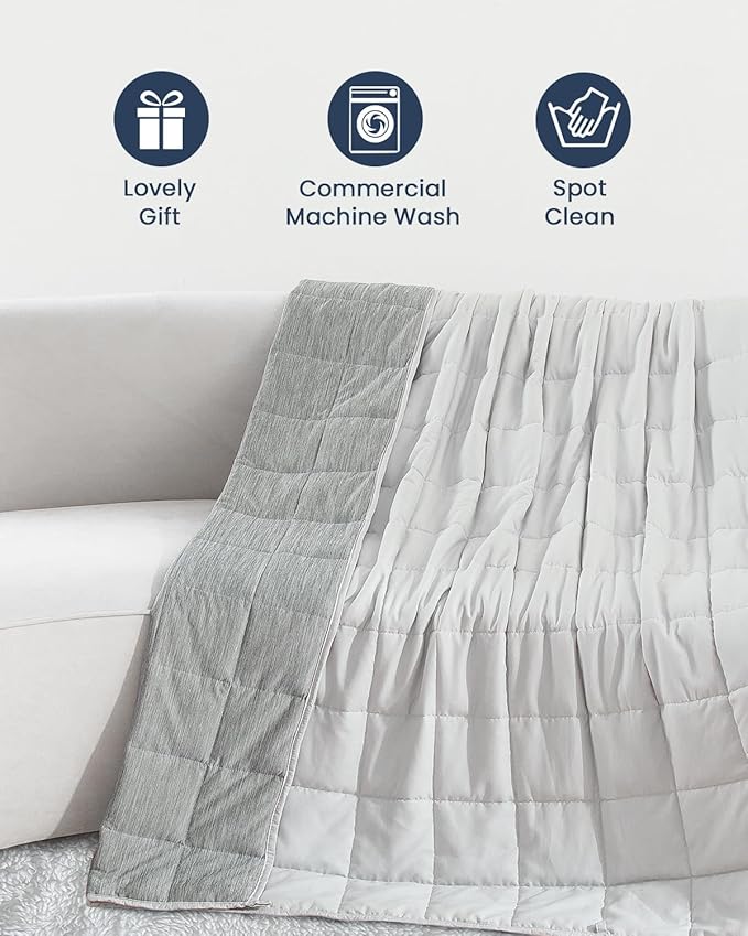 Weighted Blankets 15lbs Twin Size, Soft Cozy Weighted Blanket for Adults, Double-Sided Weighted Blanket for All Season, Heavy Microfiber Cool Blanket with Premium Ceramic Beads, 48 x 72 inches, Grey
