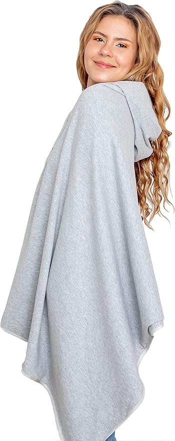 EMF Protection Poncho, Wrap. Wearable Blanket with Hood. Block EMF, RF, WiFi, Bluetooth. 72"x28". Grey Color. For Men and Women.