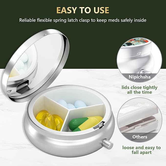 Nipichsha Pill Box, Small Pill Case for Purse & Pocket, Cute Travel Medicine Organizer, Portable Medicine Container Holder to Hold Vitamins, Medication, Fish Oil & Supplement, B06-Beautiful Flowers