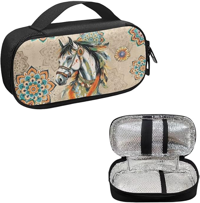Bohemian Horse Diabetic Supplies Travel Case Insulin Pen Cooler Case Medication Insulated Organizer for Glucose Meter and Diabetic Supplies Diabetic Supplies Bag Carrying Cases