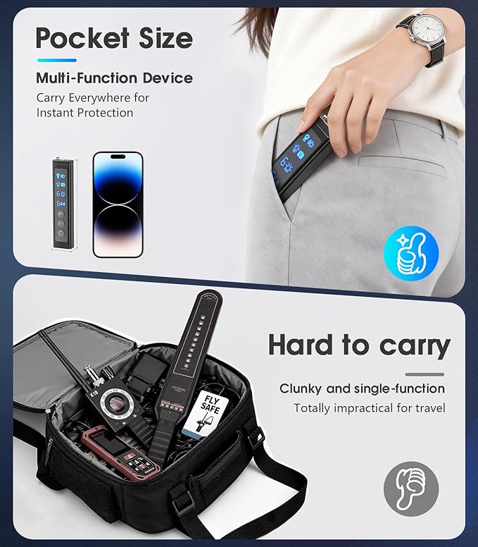 AI Hidden Camera Detector,High Precision Bug & WiFi Scanner Finder,All in One Hidden Devices Detector with 6 Sensitivity Levels & 4 Detection Modes,GPS Trackers for Hotel,Bathroom,Office,Car&Travel