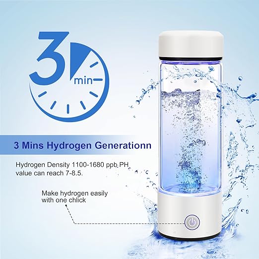 Hydrogen Water Bottle Generator, Glass Portable Hydrogen Water Bottle with SPE PEM Technology Hydrohealth, Ion Bottles Hydrogen Water Ionizer for Office, Home, Travel, Daily Drinking