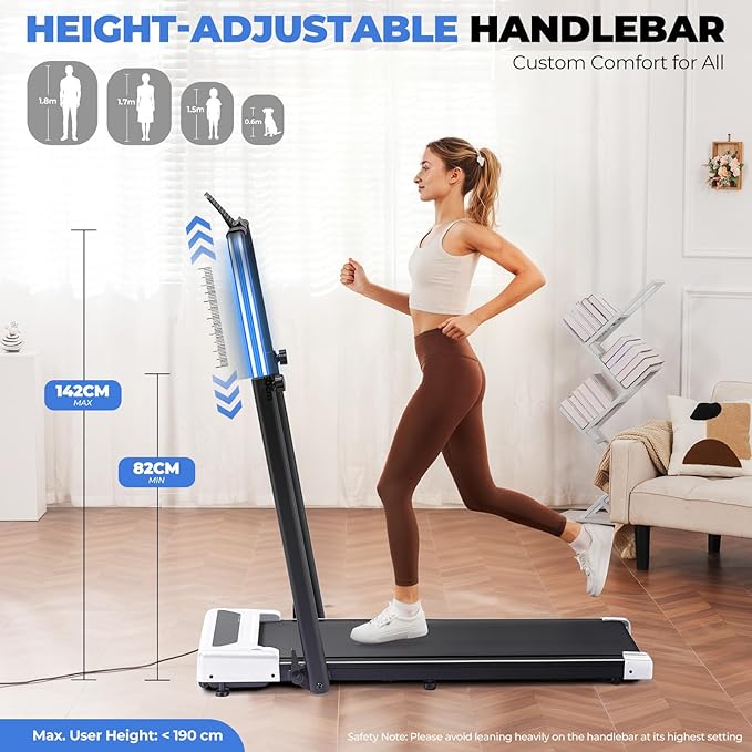 GTPLAYER Walking Pad Treadmill with Adjustable Height Handle Bar, 3HP Quiet Foldable Under Desk Treadmill, Portable Treadmills for Home 350LBS with Remote Control LED Display