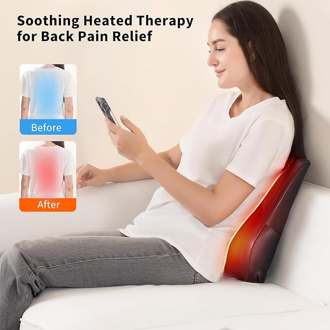 Firebrighting Electric Back Massager with Heat for Office Chair - Shiatsu Deep Kneading Massage Pillow, Back Comfort Support for Meetings and Reading, Adjustable Strap,Gifts for Dad Mom Men Women