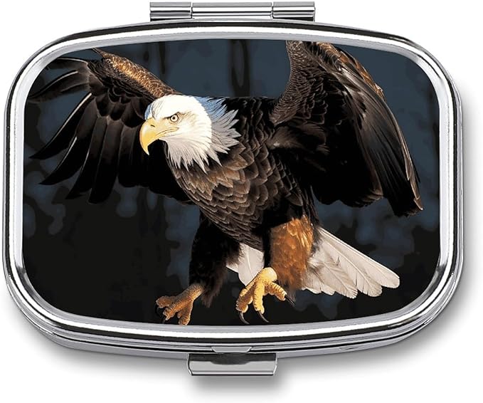 3D Bald Eagle Pill Box 2 Compartment Pill Case Portable Pocket Pill Organizer Medicine Vitamin Organizer for Men Women