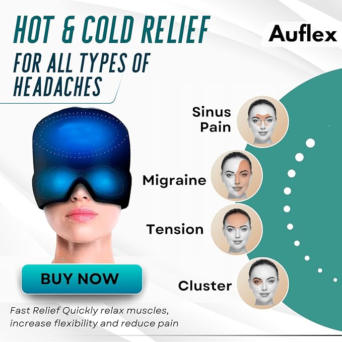 Migraine Relief Cap, Soothing Headache Hat with Cooling Gel, Hot & Cold Therapy Ice Pack Mask for Tension, Stress, and Pain Relief