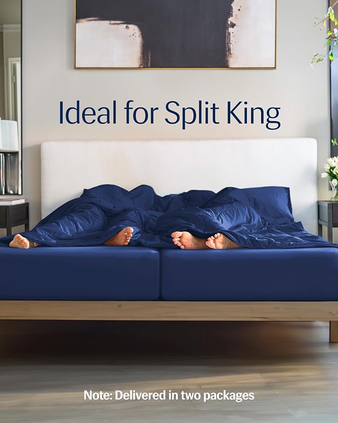 REST® Evercool®+ Cooling Fitted Sheet, Split King, Midnight Blue, 13’’Deep (Stretched up to 15’’) Silver Infused Cooling Bedding for Hot Sleeper and Night Sweat, for Fresh and Hygienic Sleep