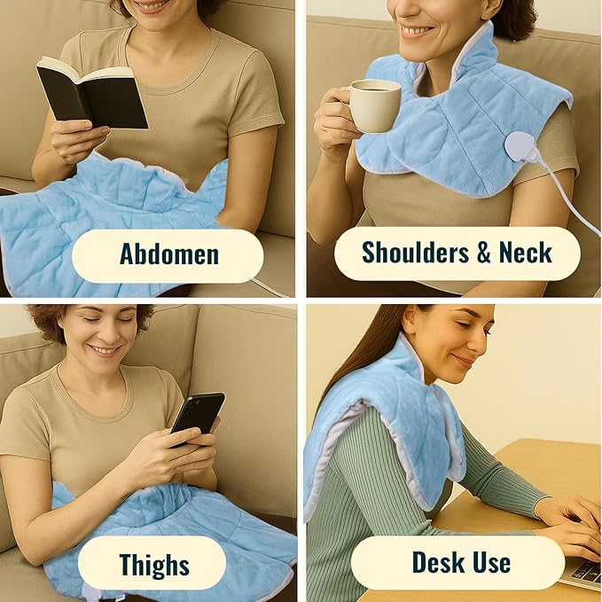 Weighted Heating Pad for Neck and Shoulders and Upper Back, Heated Neck Collar Wrap with 2.4 lb Tourmaline Fill, 30s Fast Heating, 8 Heat Levels up to 159°F, 16 Timers, Comfort Gift Set