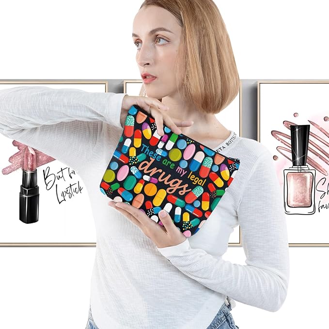 G2TUP Funny Medicine Bags for Women These are My Legal Drugs Cosmetic Bag Travel Pill Bags for Patient Friend (Legal Drugs New)