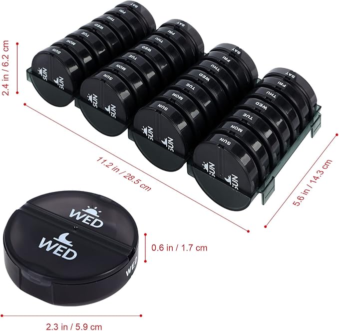 XL Monthly Pill Organizer 2 Times A Day, AM/PM One Month Pill Box 28 Day,Daily Pill Case Large 4 Week Big Compartments for Pills Vitamin Fish Oil Supplements (Black)