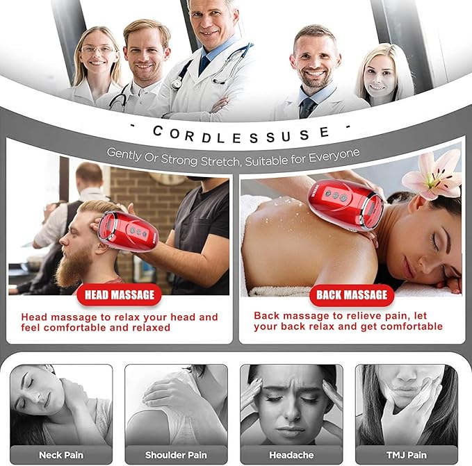 Specialty Hairdressing Massager/Cordless Handheld Massager,USB Charge Neck/Legs/Hand/Face Massager, 2 Massage Nodes 2600AMH (Red-1)