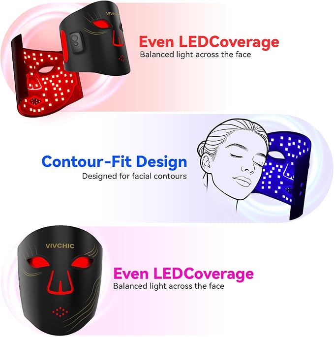 Red Light Therapy for Face – 4 Wavelengths Red Light Mask(660nm Red, 850nm NIR, Blue, Yellow), 84 LEDs, Wireless 2000mAh Charging, Multiple Light Modes – Anti-Aging & Brightening(Black)