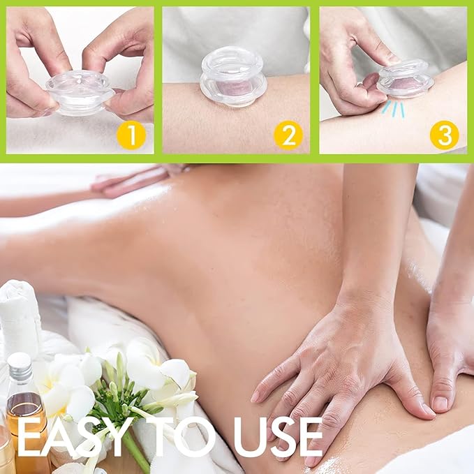 GreenLife® Cupping Therapy Sets -Silicone Cups Set Firm (4 pcs) for Muscle Soreness Pain Relief Body Neck Knee, Self Massage Tool, Deep Muscle Massager, Anti Cellulite Joint Pain Recovery