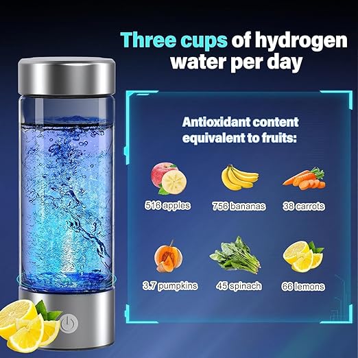 14 oz Portable Hydrogen Water Bottle Generator with PEM-SPE Technology, USB Rechargeable Hydrogen Water Ionizer Cup, Produces up to 3000 ppb Hydrogen in 3 Minutes for Home, Gym, Office & Travel