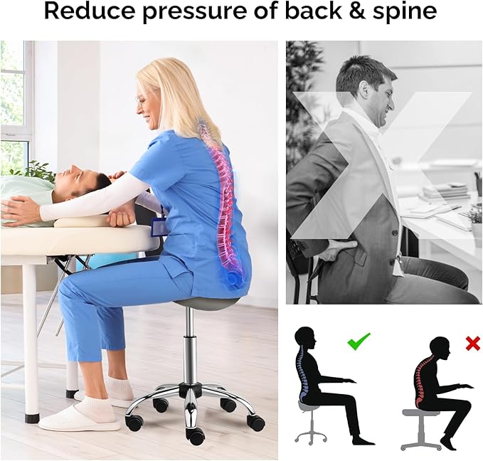 OmySalon Adjustable Saddle Stool with Footrest, Hydraulic Rolling Salon Chair, 360° Swivel Wheels Ergonomic Stool for Hair Stylists, Tattoo Artists, Office, Spa, Massage, Dental (Grey)