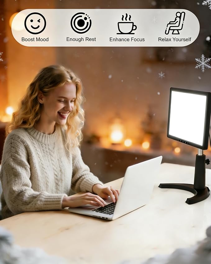 10000 Full Spectrum, UV-Free Light LED Sunlight Lamp with 3 in 1 Mount, Timer & Adjustable Brightness, Portable, Daylight for Office Reading Morning Routine