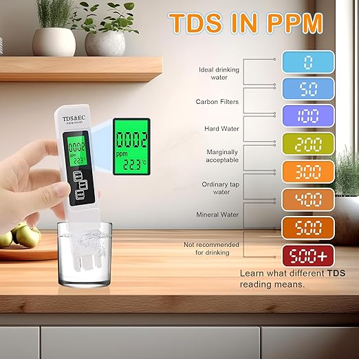 4 in 1 TDS Meter Digital Water Tester, Water Distiller, Water Tester for Drinking Water, PPM Meter with TDS/EC/Temp(°C,°F) Function, for Home, Aquarium, Restaurant, Hand Held