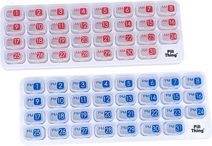 AM/PM Monthly Pill Organizer Tray with 31 Morning and Evening Daily Removable Pill Box Pods (Clear - AM/PM)