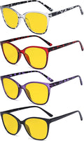 Eyekepper 4 Pack Oversized Blue Light Filter Glasses - Cat Eye Design Computer Reading Glasses for Women Anti Screen Glare Blocking Digital Blue Rays Amber Tinted +1.50
