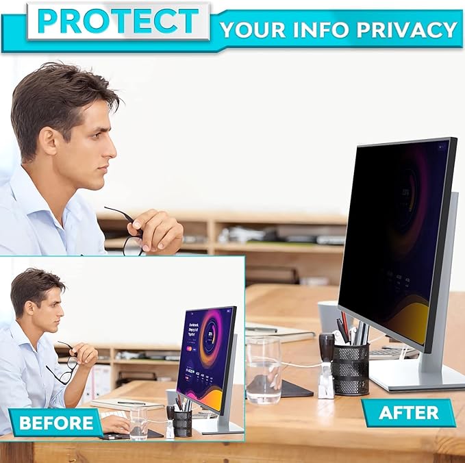 PYS [2024 NEW VERSION] 27 Inch Computer Monitor Privacy Screen,16:9 Aspect Removable Computer Screen Privacy Shield, Matte Finish [9D Full Coverage] [Anti-Blue Light] [Anti-Scratch]