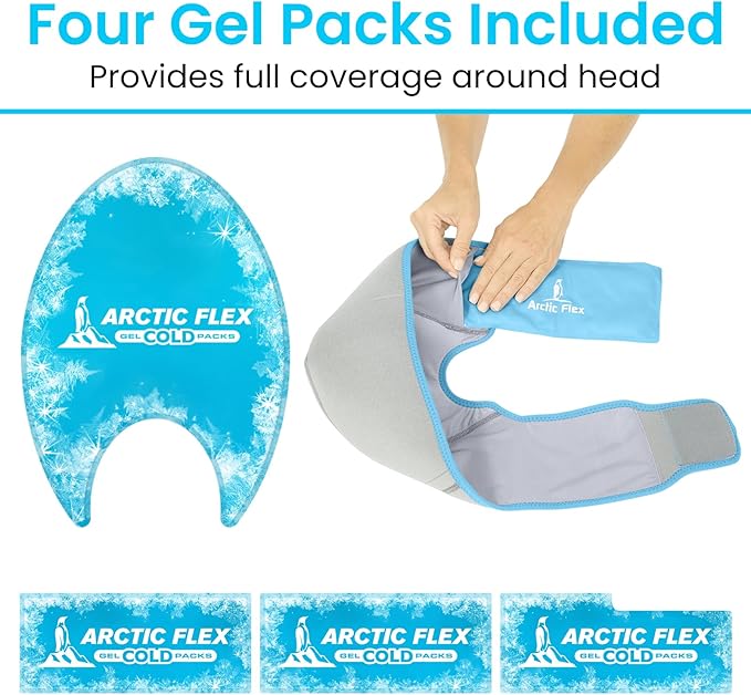 Vive Migraine Relief Cap - Hot & Cold Compression Hat for Headache - Full Head Ice Wrap Beanie & Eye Mask for Tension & Pressure Relief - Cooling Headband - Reusable & Flexible Soft Gel Packs