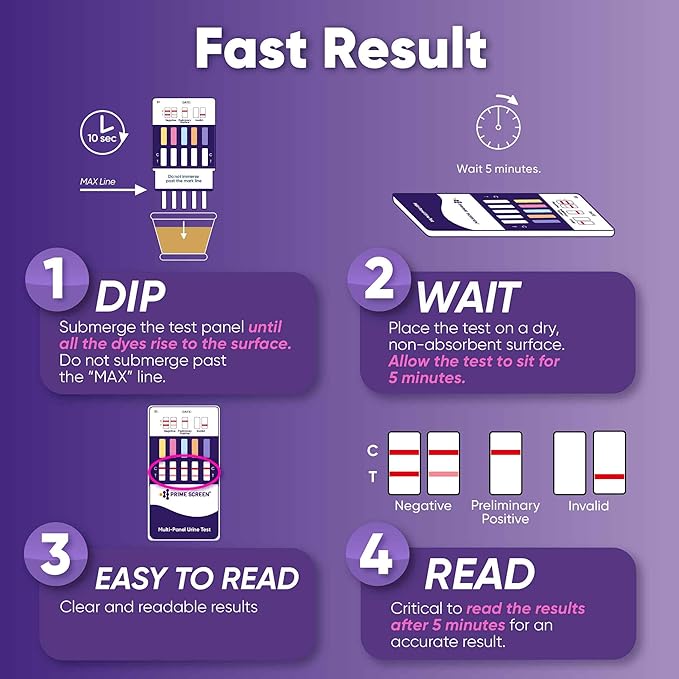 Prime Screen [5 Pack] 10 Panel Urine Drug Test Kit - Testing Instantly for THC (Marijuana), BZO (Benzos), MET (Meth), PCP (Phencyclidine), MTD, AMP, BAR, COC, OPI, MDMA - WDOA-3104