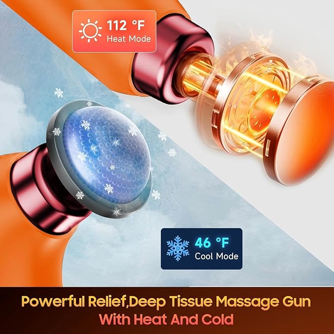 Massage Gun with 10 Replacement Heads, Massage Gun with Heat, Back Massager for Pain Relief Deep Tissue, Massager for Shoulder & Back Muscle Recovery, (Orange)