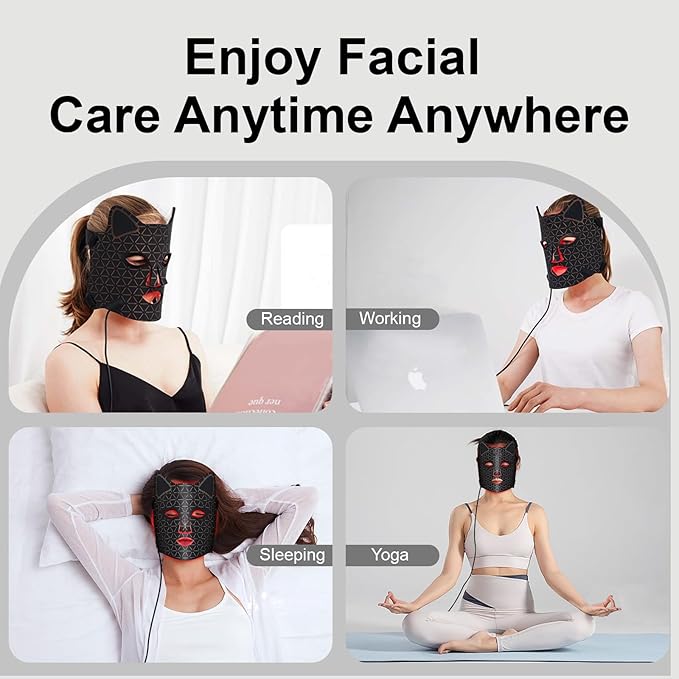 Red Light Therapy for Face,3 Modes Portable Led Face Mask with 2600mAh Rechargeable Remote,630nm + 850nm Light Therapy Mask with Timing Function 189 LED Beads