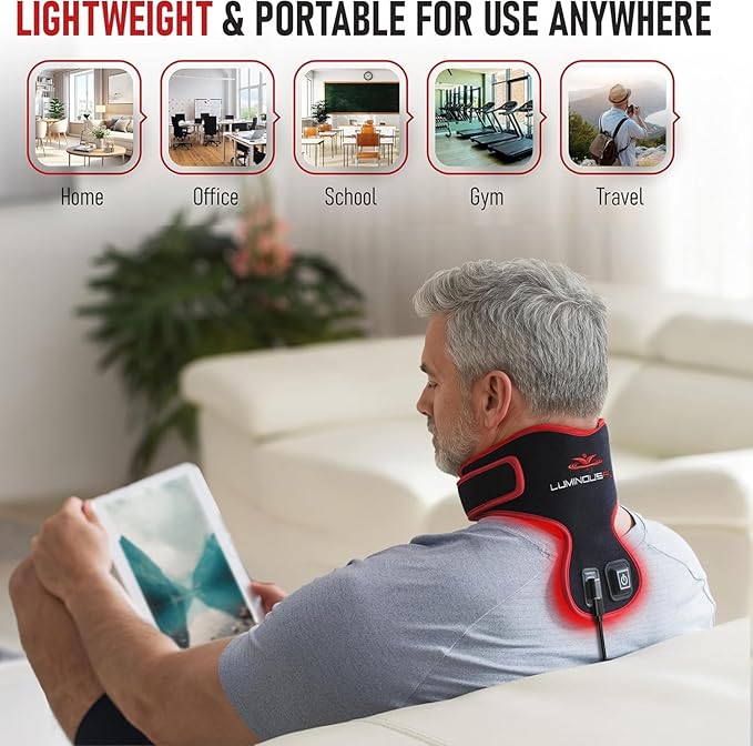 LuminousRLT Red Light Therapy Neck Wrap – Flexible LED Light Device with Red & Near-Infrared LEDs (660nm & 850nm), 84 LEDs, Auto Shut-Off, Adjustable Fit