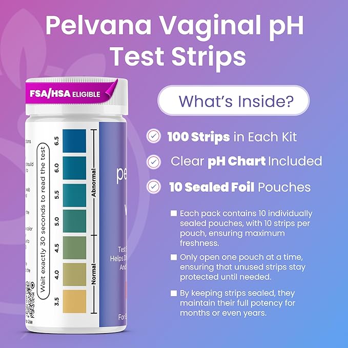 Pelvana Vaginal pH Test Strips for Women – 100 Strips, at-Home BV and Yeast Infection Test Kit, Vaginal pH Tester to Differentiate Between Conditions