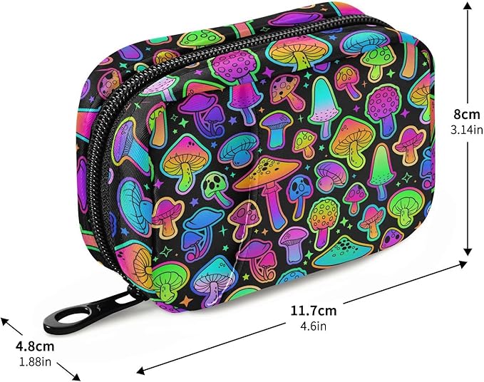 Pill Box Mushroom Colorful 7 Day Pill Case Travel Pill Organizer Bag with Zipper Portable Weekly Vitamin Medicine Supplement Holder Pouch Bag