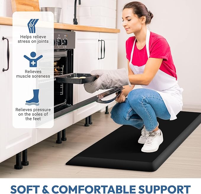 4/5 Inch Thick Kitchen Mat - Cushioned Anti Fatigue Mats for Kitchen Floor - Easy to Clean, Waterproof, Non-Slip Kitchen Rug for Sink, Office, Kitchen (22''x36'' Black)