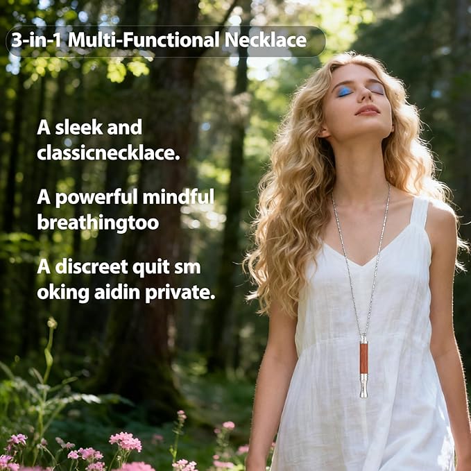 Breathe Free Necklace with Mint Filter, Anxiety & Stress Relief Breath Tool for Meditation, Quit Smoking & Vaping Tool with Air Filter, Anxiety Relief Breathing Tool (Rosewood)