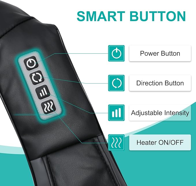 Shiatsu Back and Neck Massager with Heat, Deep Tissue Kneading Back Massager for Pain Relief
