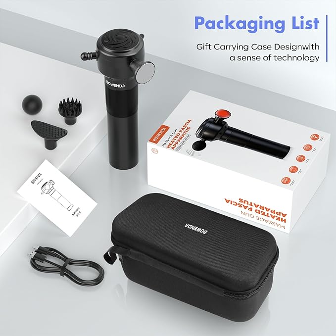 Deep Tissue Massage Gun with Heating, 7000 RPM Handheld Vibrating Muscle Massager with 4 Speeds & 3 Heads, Ideal Gift for Family & Sports Enthusiasts