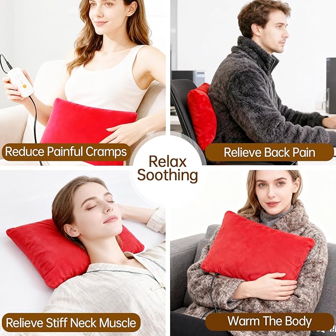 Electric heated pillow, EHPDM02, soft and comfortable, heats fast and even, perfect for cramps, muscle pain, relieving discomfort. Overheat protection, graphene fabric,12.5"x8.5" compact size