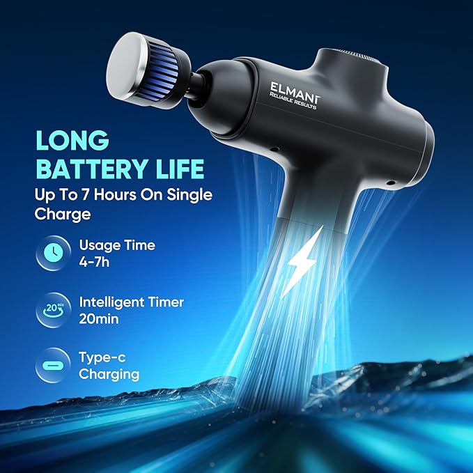ELMANI Massage Gun for Deep Tissue,30 Speed Levels,2800 RPM,Hot & Cold Massage Head,6 Massage Heads,Quiet Motor,Long Battery Life,Black