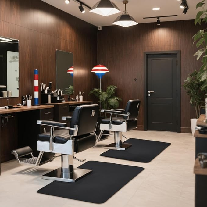 BarberPub 3 x 5 Feet Salon Floor Mat Anti Fatigue Barber Shop Chair Floor Mat for Hair Stylist Rectangle 1/2'' Thick 0040 Black