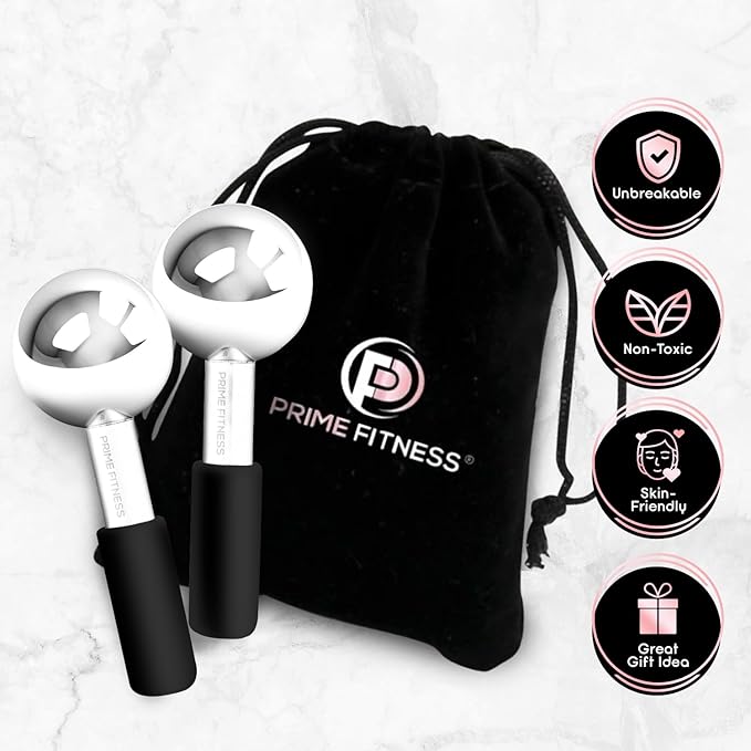 Ice Globes for Facials | Unbreakable Steel Cooling Roller | Cryo Sticks for Face | Massager for Face Neck & Eyes | Skin Care for Dark Circles, Puffiness, Wrinkles, Collagen Production (Black)