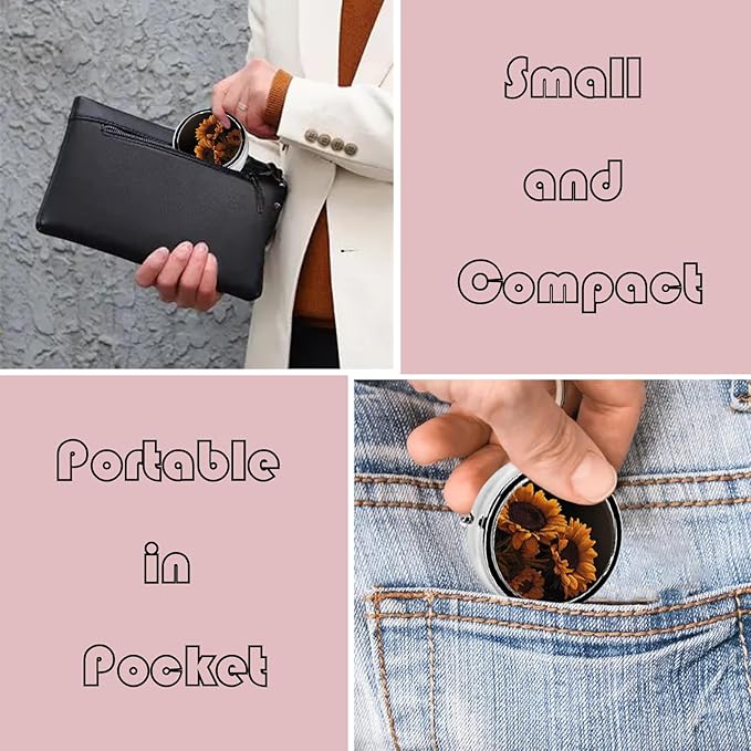 Metal Pill Organizer - 3-Compartment Mini Round Pill Case for Pocket & Purse, Portable Vitamin Holder, Easy-Open Design for Travel - Quiet Sunflower