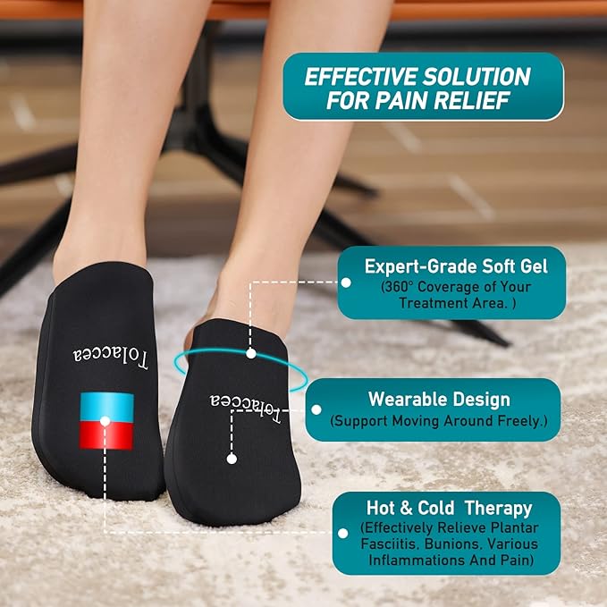 Foot Ice Pack for Toes,Reusable Gel Ice Pack for Hot and Cold Therapies,Flexible Cold Pack for Foot Tendonitis, Plantar Fasciitis, Swelling, Sprained, Post-Surgery Recovery 1 Pair