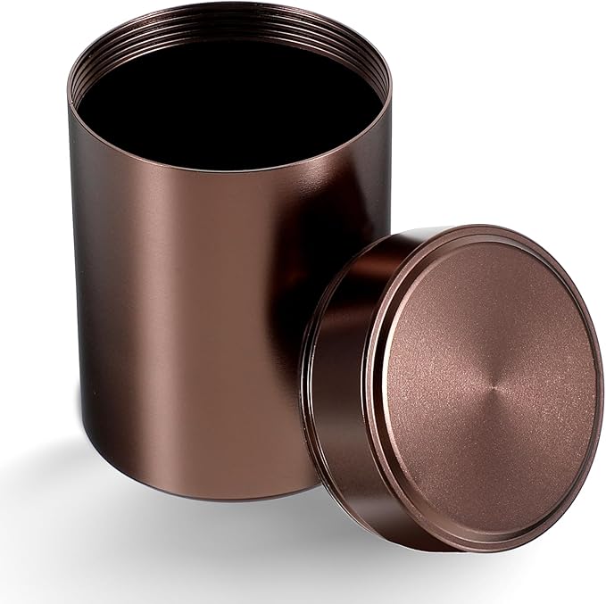 Portable Metal Small Pill Case, Round Aluminium Alloy Pill Holder Pocket Small Pill Box Waterproof Medicine Organizer Bottle Container for Travel Outdoor Vitamin Fish Oils (Brown)