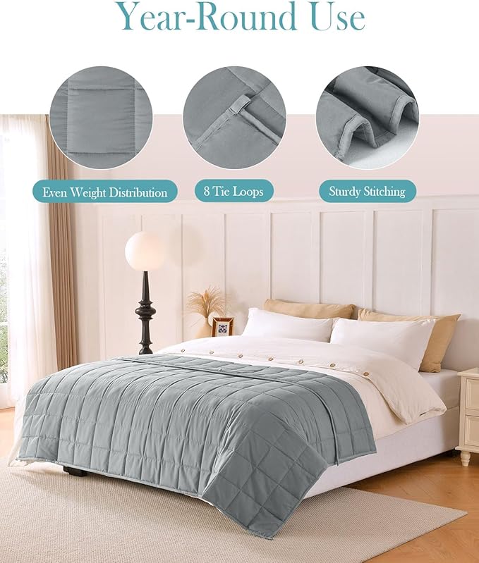 Topblan Weighted Blanket(60"x80" 20lbs Queen Size),Ultra Soft Cooling Weighted Blanket for Adults,Cozy Heavy Blanket with Glass Beads, Breathable Reversible Throw Blanket All Season, Grey