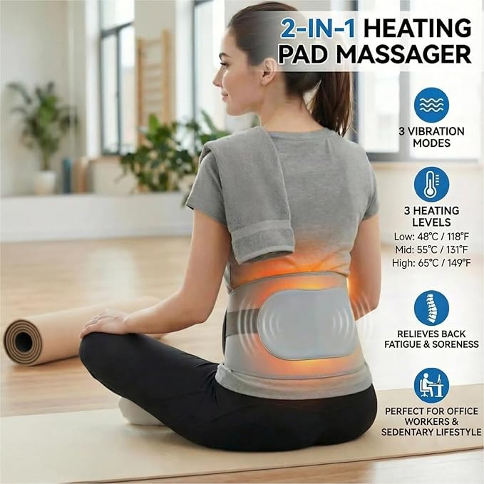 Cordless Heating Pad with Massager for Back Pain Relief, 10000mah Portable Lower Back Massager 63" Large Heating Pad for Cramps with 3 Heat 3 Vibration, Gifts for Women Men Mom Dad Seniors