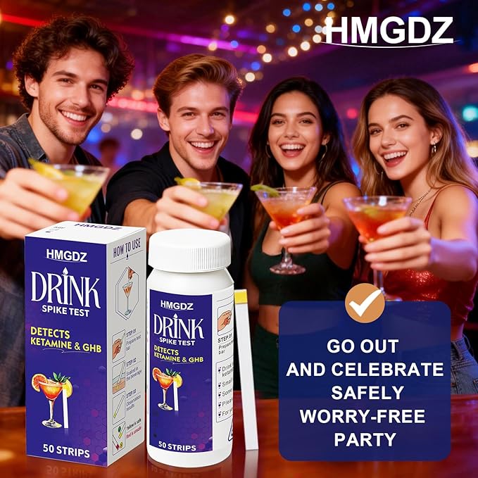 Drink Spike Test Strips - 50 Strips, GHB and Ketamine Detector, Ensures Drink Safety, 10-Second Results.Beverage, Wine, Cocktail, Beer, Juice, Water etc