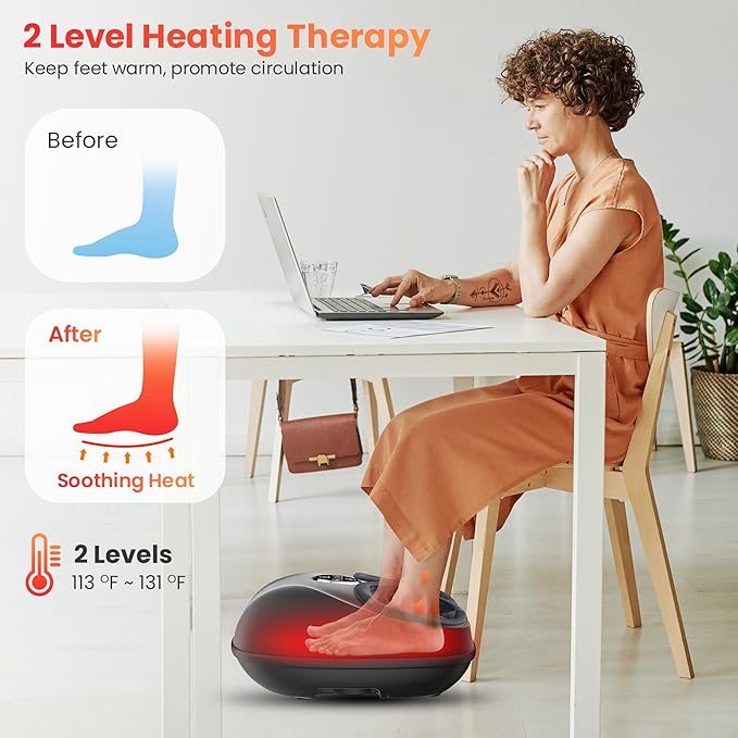 COMFIER Shiatsu Foot Massager with Heat for Neuropathy Plantar Fasciitis, Heated Electric Foot Massagers, Feet Massager for Home Office, Up to Men Size 13, Christmas Gifts for Men Women
