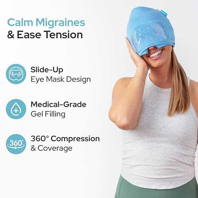 Migraine Relief Cap with Slide-Up Eye Mask - Patent Pending - Headache Relief Hat for Hangover, Stress, Tension - Buttery Soft, Made for Bad Days